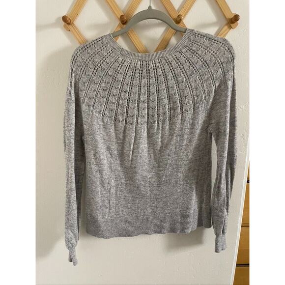 Loft Sweater Women's Medium Pointelle York Gray Wool Blend Crew Neck Pullover - Picture 6 of 6